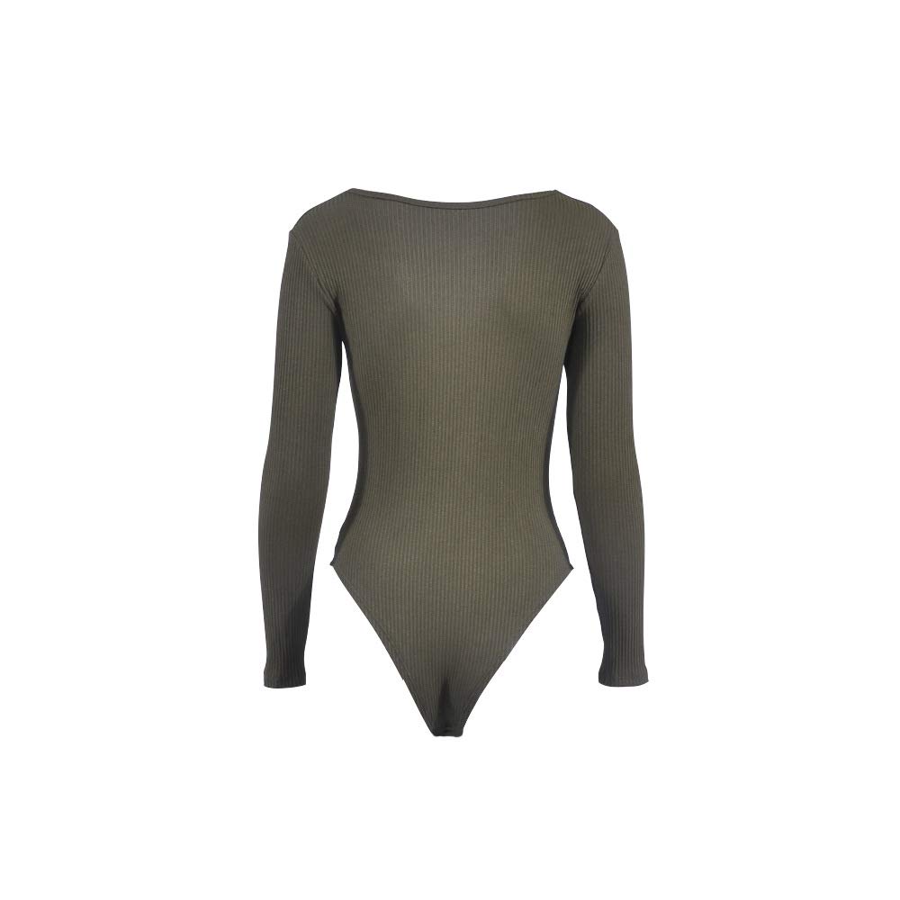 Women Jumpsuits Deep V Neck Long Sleeve Bodysuit Stretchy Romper Jumpsuit Autumn Winter Bodysuit (Green, Medium)