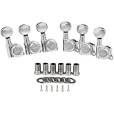 KAISH 6 Inline 18:1 Locking Tuners Tuning Keys Guitar Locking Tuning Machines with Mini Oval Buttons for Strat/Tele/Electric Guitars Chrome