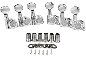 KAISH 6 Inline 18:1 Locking Tuners Tuning Keys Guitar Locking Tuning Machines with Mini Oval Buttons for Strat/Tele/Electric Guitars Chrome