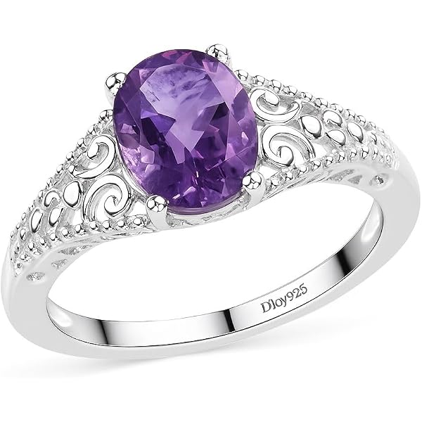 925 Sterling Silver Oval Pink Amethyst & CZ Heart Statement Ring - 1.4 Ct Birthstone Ring - View #6