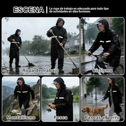 KIROGILY Impermeable para lluvia Hombre con Tira Reflectante, Poncho para Lluvia con Capucha, Chubasquero Hombre con Bolsa Impermeable para Celular, Raincoat para Camping, Viajes y Emergencias