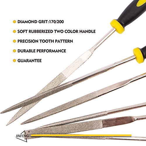 JinFeng Diamond Needle File Set(6 pcs 170 Grit Precision Steel File) Hand Metal Tools