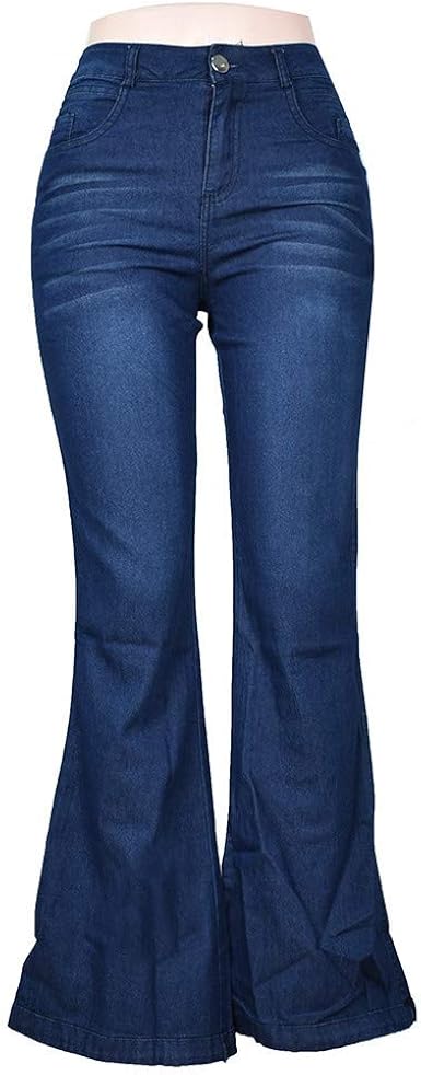 Sanfashion Womens Jeans Ladies Trousers Wide Flared Bottom Fashion Casual Stretch Slim Fit Button Waist Classic Basic Denim Pants Amazon Co Uk Clothing