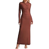 KUTUMAI Long Sleeve Formal Wedding Guest Dresses for Women Fall Modest V Neck Bodycon Maxi Cocktail Party Dress