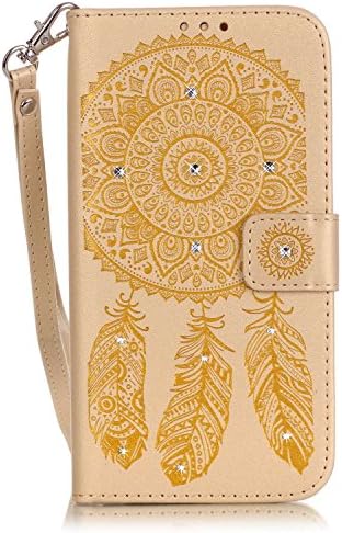 iPhone 5/5S/5SE Case, Gkin Bling Diamond Crystal Rhinestone Embossing[Dream Catcher]Solid color Premium PU Leather Magnetic Design Ultra Slim Fit [Wallet Kickstand] Case for iPhone 5/5S/5SE(Yellow)