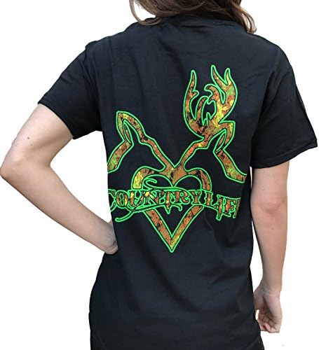 Country Life Kissing Deer Black and Green Short Sleeve Shirt