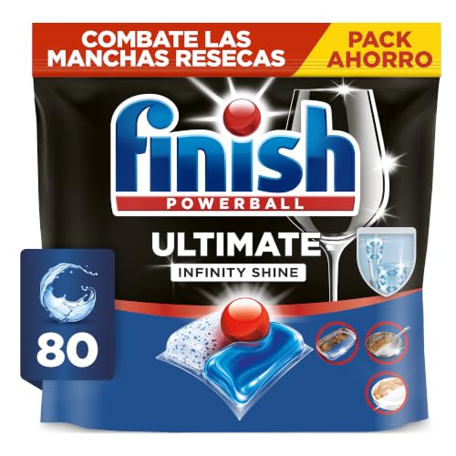 Powerball Ultimate Infinity Shine, pastillas para el lavavajillas con poder quitagrasas y protección del cristal, 80 pastillas