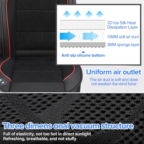 DMG Car Seat Cooling Cushion with 3 Speeds USB Fan, Breathable 3D Borneol Fabric & Lumbar Support, Summer Ventilation Mat for Auto, Truck, SUV