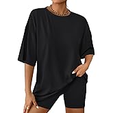 AUTOMET Womens 2 Piece Sets Summer Outfits 2026 Two Piece Lounge Set Matching Clothing Oversized Tshirts Biker Short Fashion