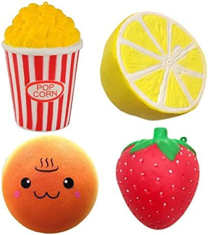 Viccent Pack of 4 Jumbo Slow Rising Squishies Popcorn Lemon Spa Hamburger Strawberry Charms Kawaii Scented Squishy Stress Relief Toys Decorative Props