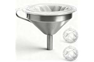 OTYMIOW 304 Stainless Steel Funnel 5 Inch Kitchen Funnel with 200 Mesh Filter and 400 Mesh Filters Food Filter Straining Set 