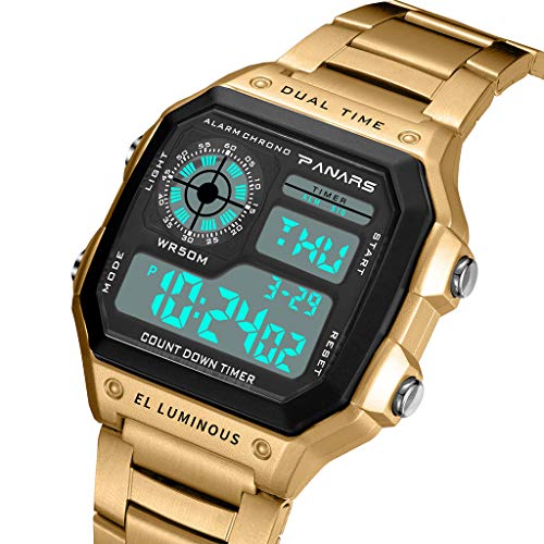 Electronic Watch Men's Waterproof Multi Function Sports Watch Square Fashion Electronic Watch (gold)