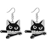 MALOYANVE Halloween Black Cat Earrings Cute Alloy Mysterious Animal Knife Lucky Lightweight Dangle Earrings Party Jewelry for Women