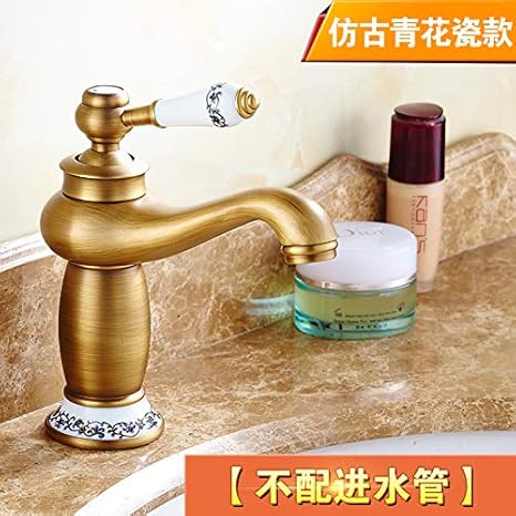 Amazon Com Lhk Kitchen Faucet Basin Mixer Tap Bathroom Faucets Antique Faucet Full Copper Gold European Retro Hot And Cold Rose Gold Single Hole Washbasin Faucet Blue And White Porcelain Without Water Inlet Home