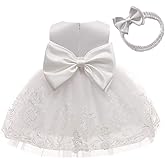 TUIJI 0-6T Big Bowknot Toddler Baby Girls Formal Dresses Pageant Party Lace Embroidery Dress with Headwear