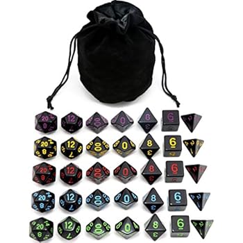 5 Sets New Black Polyhedral Dice with Satin-Lined Velvet Bag for Dungeons and Dragons DND RPG MTG D20 D12 D10 D8 D6 D4