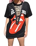 Ermonn Women's Sexy Causual Hole Baggy Destroyed Dresses Short Sleeve off Shoulder Loose T Shirt Dress (M, Black4)