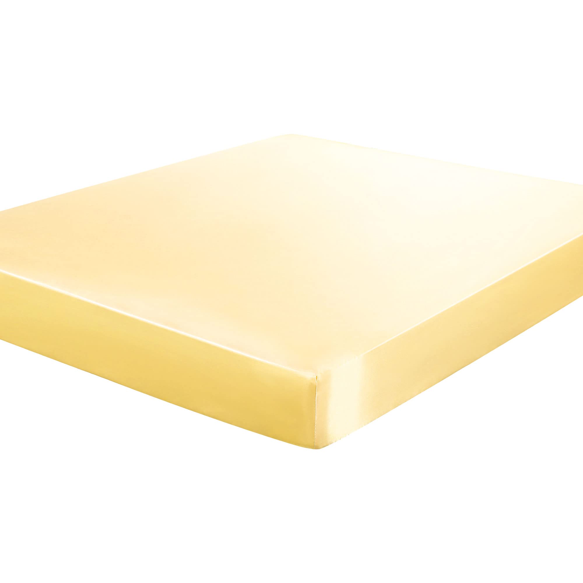 sourcing map Satin Fitted Sheet, Solid Silky 12" Deep Pocket Bed Sheet, Soft and Breathable Satin Bed Fitted Sheet Gloden Tone King (153 x 203cm)