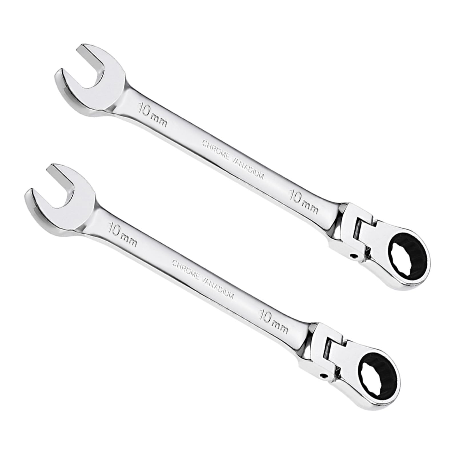 CoCud Flex-Head Ratcheting Wrench, 10mm Head Metric 72-Teeth, Cr-V Combination Wrench Spanner - (Applications: for Repairing Home Tasks), 2-Pieces