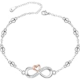 Talonior Beaded Infinity Ankle Bracelets for Women 925 Sterling Silver Infinity Anklet Jewelry Heart Anklets Mother's Day Gifts for Women Mother