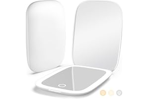MOPIS Rechargeable Travel Mirror with Lights 3 Color Modes,1X/3X Magnification Mini Led Compact Makeup Mirror for Purse, Travel Essentials Gifts Stocking Stuffers for Girls Women - White