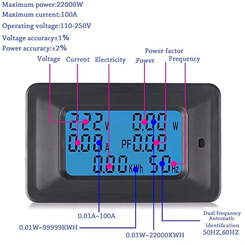 Jahyshow AC 110-250V 0-100A LCD Display Digital Current Voltage Power Energy Meter Multimeter Ammeter Voltmeter with 100A Current Shunt