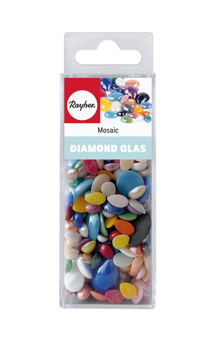 Rayher Drop-Shaped Glass Mosaic Tiles for Arts and Crafts, Drop Mosaic Tiles with Glossy Finish, Mosaic Mix with Various Sizes and Assorted Colours, diamond-shaped, 0.85-1.75cm, 180g, 14875999