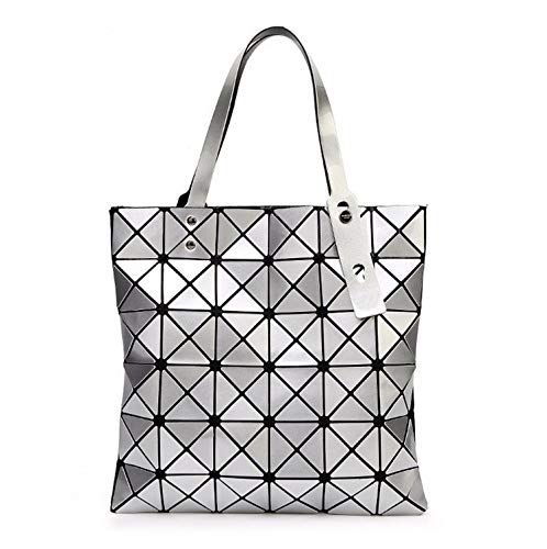 Aeoss Woman Shoulder Handbag | College Office Casual Bag for Girls Women Teens | Geometry Laser Diamond Compact Foldable Tote | Folded Bao Bao Bag White