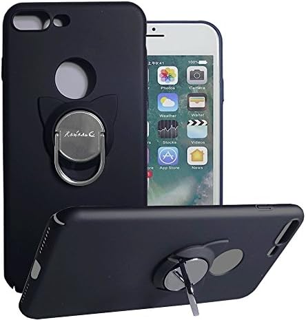 iPhone 7 Plus Case,iPhone 8 Plus Case with Cat Rotating Ring Stand,[Slim Fit] Frosted Hard Case with Ring Kickstand for Magnetic Car Holder,Ultra Thin Case for iPhone 7/8 Plus-Black
