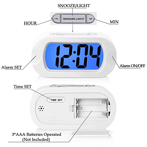 OCEST Smart Digital Alarm Clock with 5.5 inches Large LED Display Backlight Snooze Silicone Cover, Easy Setting Battery Operated Kids Clock, Desk Clock for Bedrooms Bedside Shelf White
