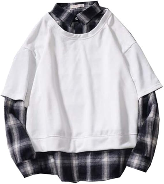 Amazon セイーワイ ショート丈 Tシャツ 偽二枚 メンズ レイヤードフェイク カットソー 長袖 ニット ワイド トップス プルオーバー Tシャツ カットソー 通販