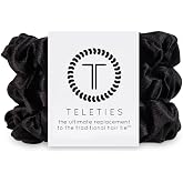 TELETIES - Small Scrunchie - 100% Natural Silk Hair Scrunchie - Soft &amp; Gentle on Hair - Prevents Breakage &amp; Damage - Safe for Sleep - Ideal for Thin-Medium Hair - For All Hair Textures - Jet Black