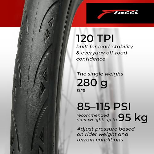 Fincci Pair of Road Bike Tyres 700x25c (25-622) - Professional 120 TPI High Performance - Ultralight Folding Tyres 250g with Anti-Puncture Protection - Black