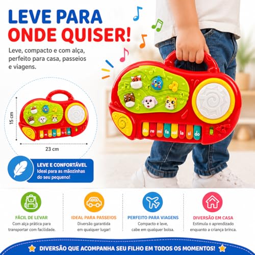 Brinquedos Para Bebe Teclado Infantil Musical Educativo Maestro Com Som Luz E Animais A partir de 1 Ano de Idade Brinquedo Sons Musical Infantil