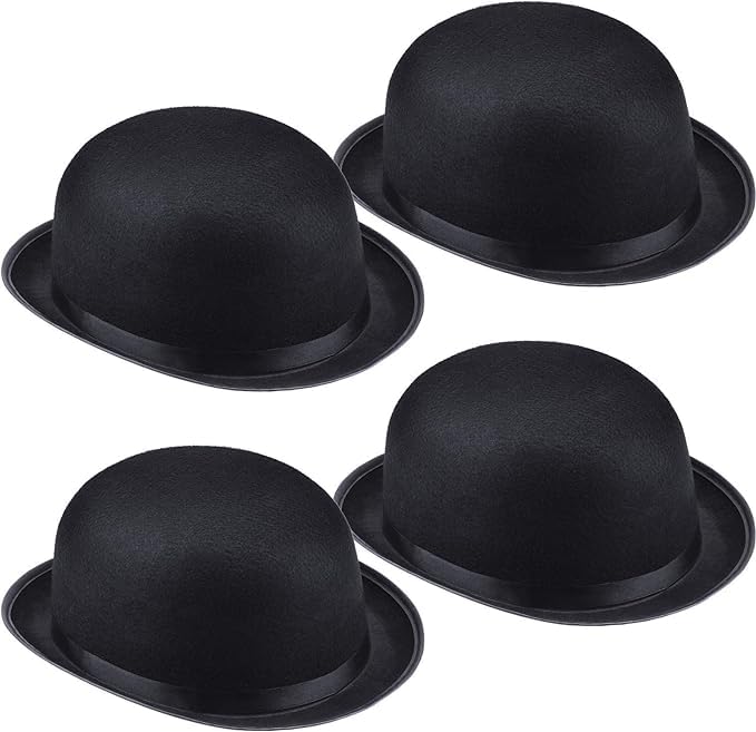 TESIN 4 Pack Black Bowler Hat Derby Deluxe Costume Hat for Adult Dress up Halloween Cosplay Men Women Vintage Costume Accessories