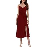 Timathous Women's Spaghetti Strap Ruffle Side Split Long Dress Bodycon Beach Maxi Dresses