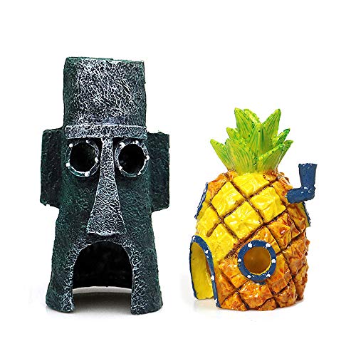 kathson Fish Tank Hideout Squidward Aquarium Decorations Betta House Shrimp Cave Resin Decor Aquatic Ornaments