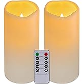 xiangpeng Flickering Flameless LED Candles with 10-Key Remote & Timer, Waterproof Outdoor Indoor f Battery Operated Candles for Home/Wedding/Festival Décor Set of 2 (D3 x H5.5) Ivory