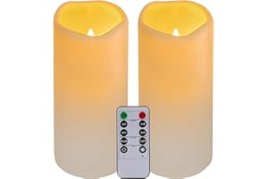 xiangpeng Flickering Flameless LED Candles with 10-Key Remote & Timer, Waterproof Outdoor Indoor f Battery Operated Candles for Home/Wedding/Festival Décor Set of 2 (D3 x H5.5) Ivory