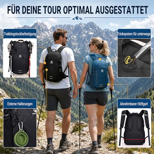 ONETOALL Hiking Backpack for Men and Women, 20 L, Lightweight Small Daypack, Waterproof Backpack with Rain Cover for Day Hikes, Short Tours, Cycling, Commuting, Only 510 g