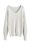 ROMWE Women's V-Neck Long Sleeve Basic Loose Knit Sweater Tops