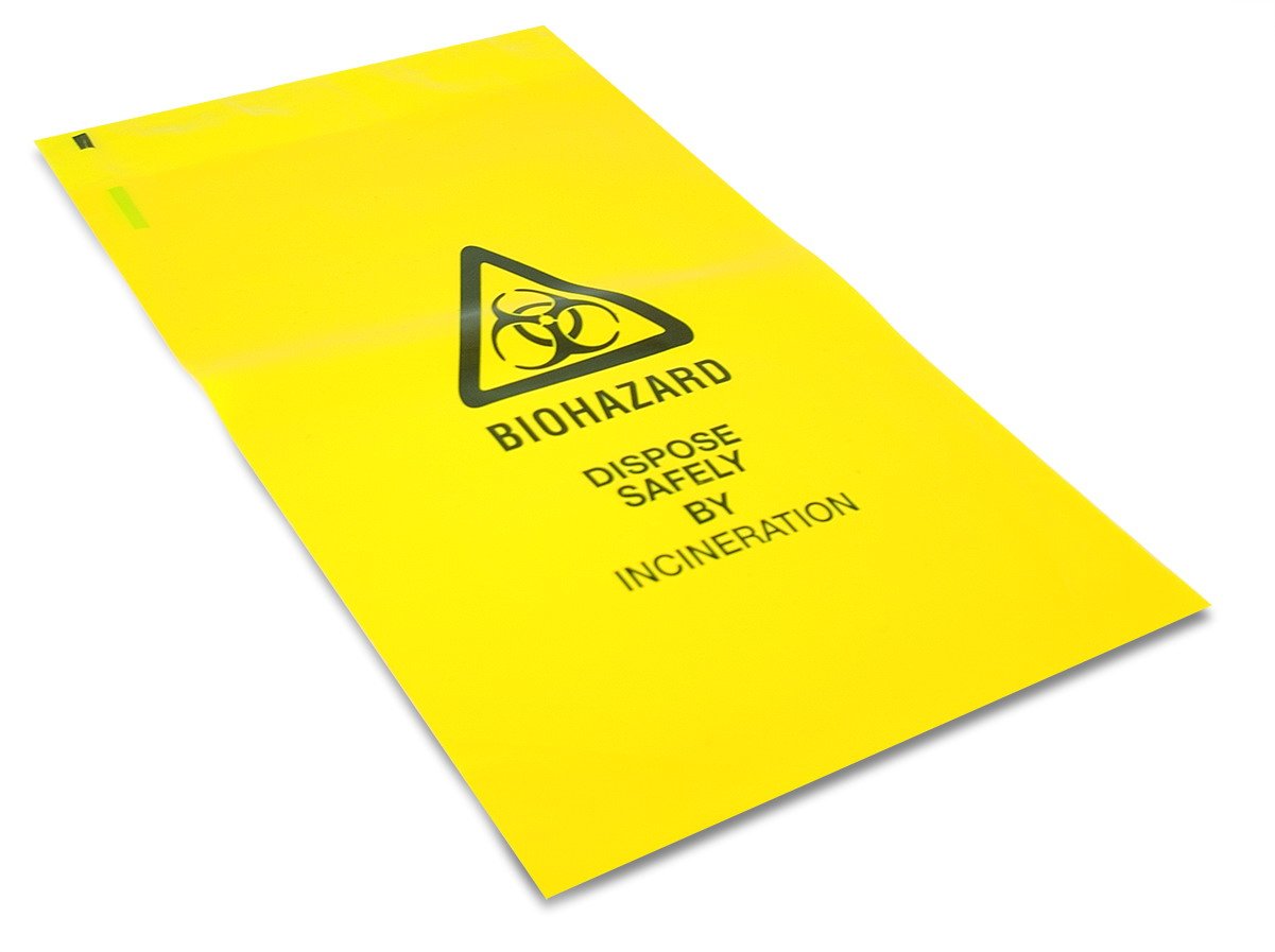 25 x Strong Clinical Waste Biohazard/Bio Hazard Yellow Bags 203mm x 354mm