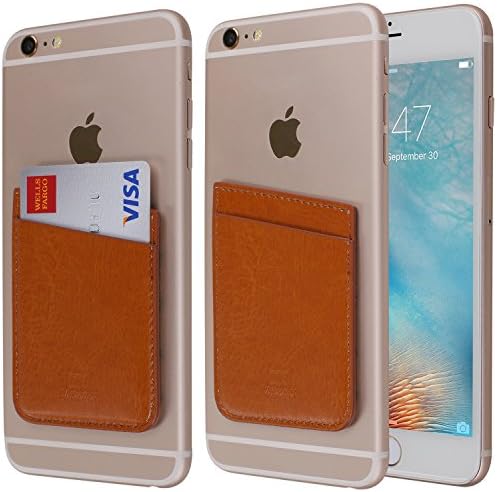 Stick on Wallet Lite Faux Leather Ultra-slim 3M Adhesive Card Holder Case (Vintage Brown)