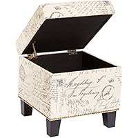 First Hill Elaina Square Fabric Storage Ottoman with Script-Style Pattern - Neutral Beige