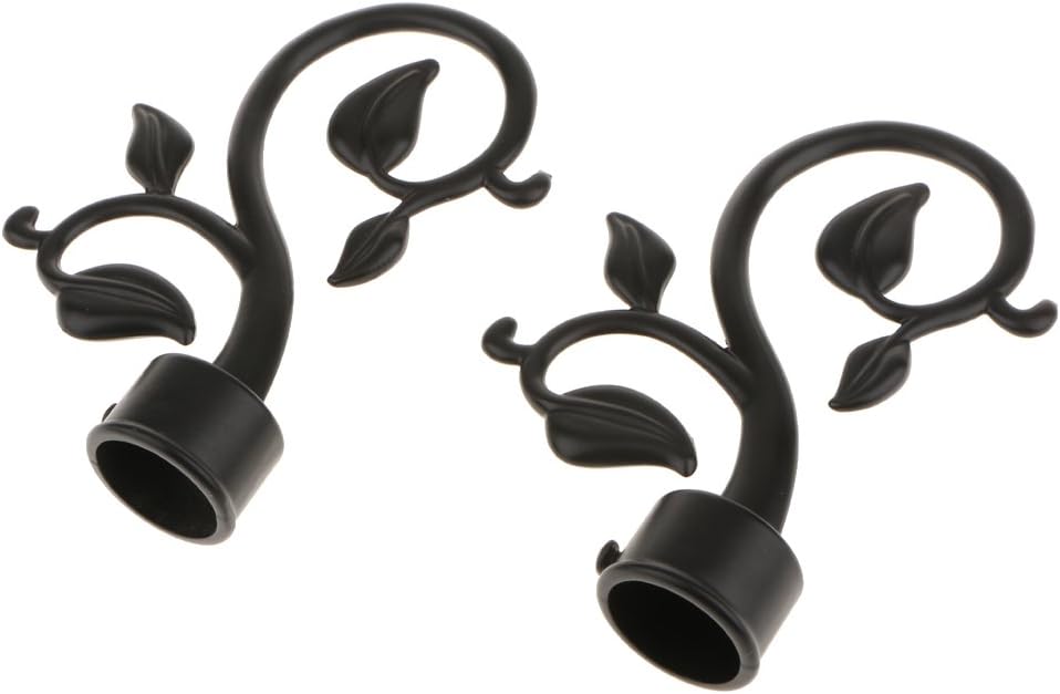 Dovewill 2Pcs Leaf Window Drapery Curtain Rod Decor Drapery Pole Finials Head Top 28mm Inner Diameter #Black