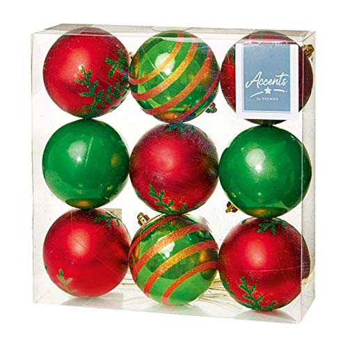 Christmas Tree Decoration - 9 Pack 80mm Baubles - Red and Green