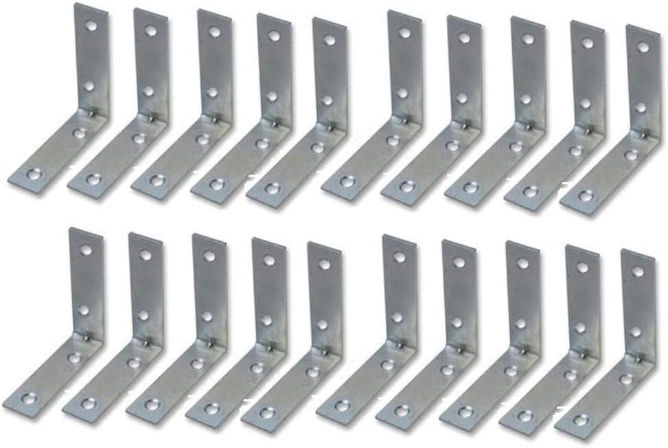 Merriway BH00026 Steel Corner Braces 50mm Zinc Plated 20 Pcs Furniture Repair