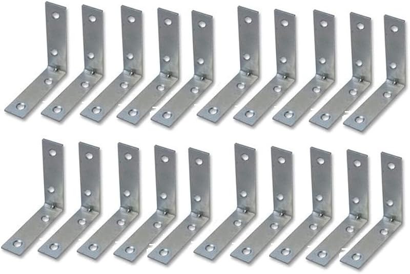 Merriway BH00026 Steel Corner Braces 50mm Zinc Plated 20 Pcs Furniture Repair