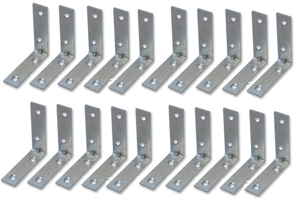 Merriway® BH00026 (20 Pcs) Bright Zinc Plated Steel Corner Braces Brackets Plates, 50mm (2 inch) - Pack of 20 Pieces