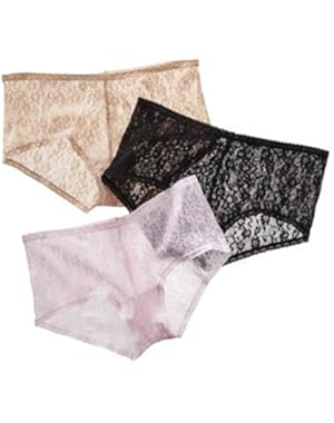 Hanes Women's Premium Nylon All Lace 3 Pack Boyshort Panties, Assorted